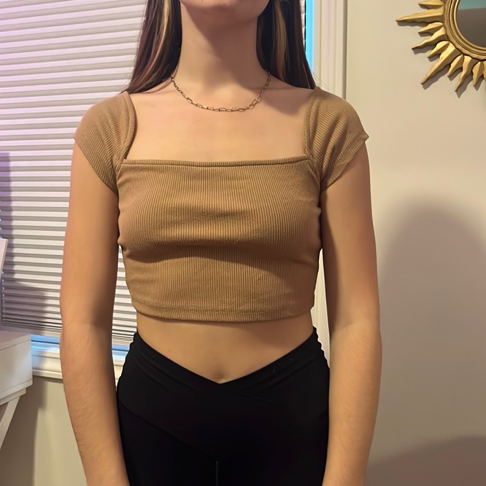 Women’s tan open back crop top